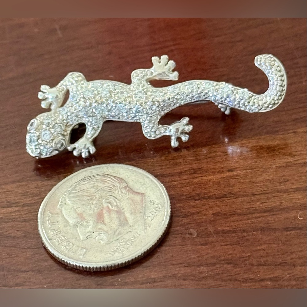 Silver & crystal Gecko lizard brooch - Picture 4 of 4